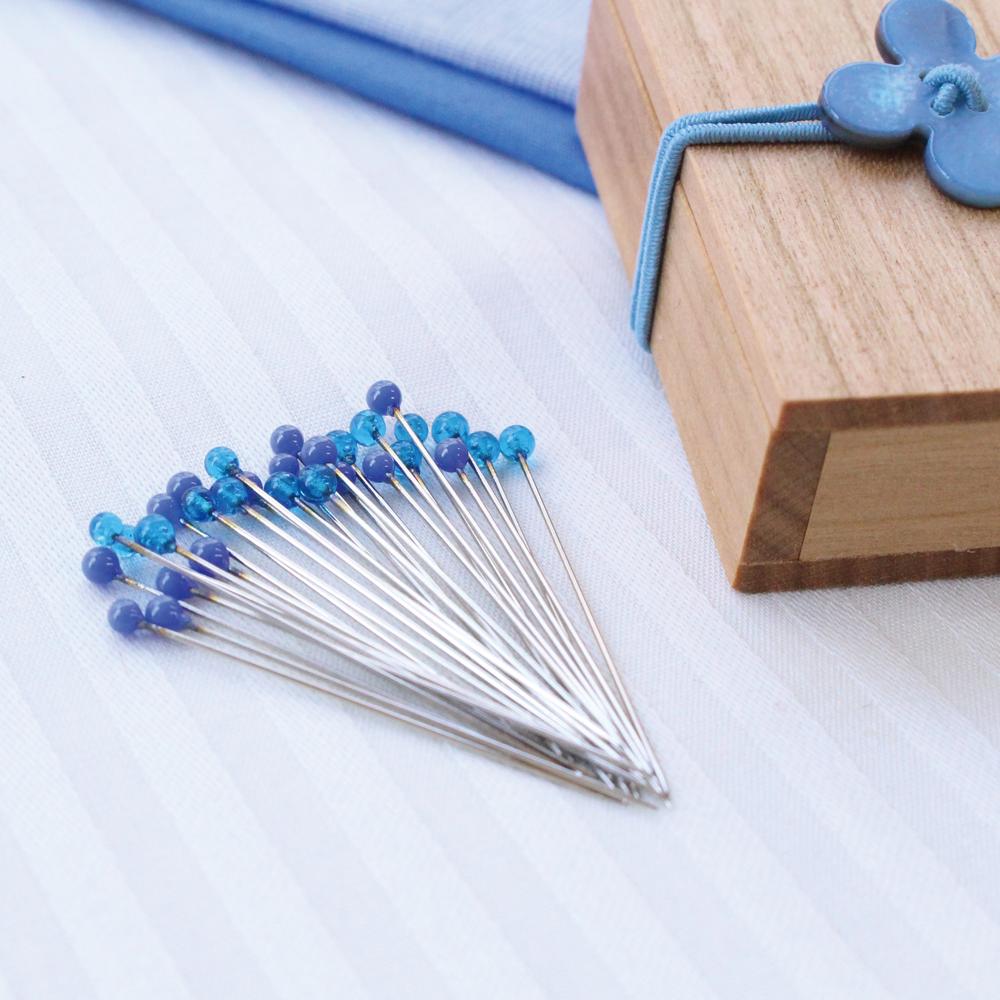 Glass Sewing Pins in a Cherry-Wood Box