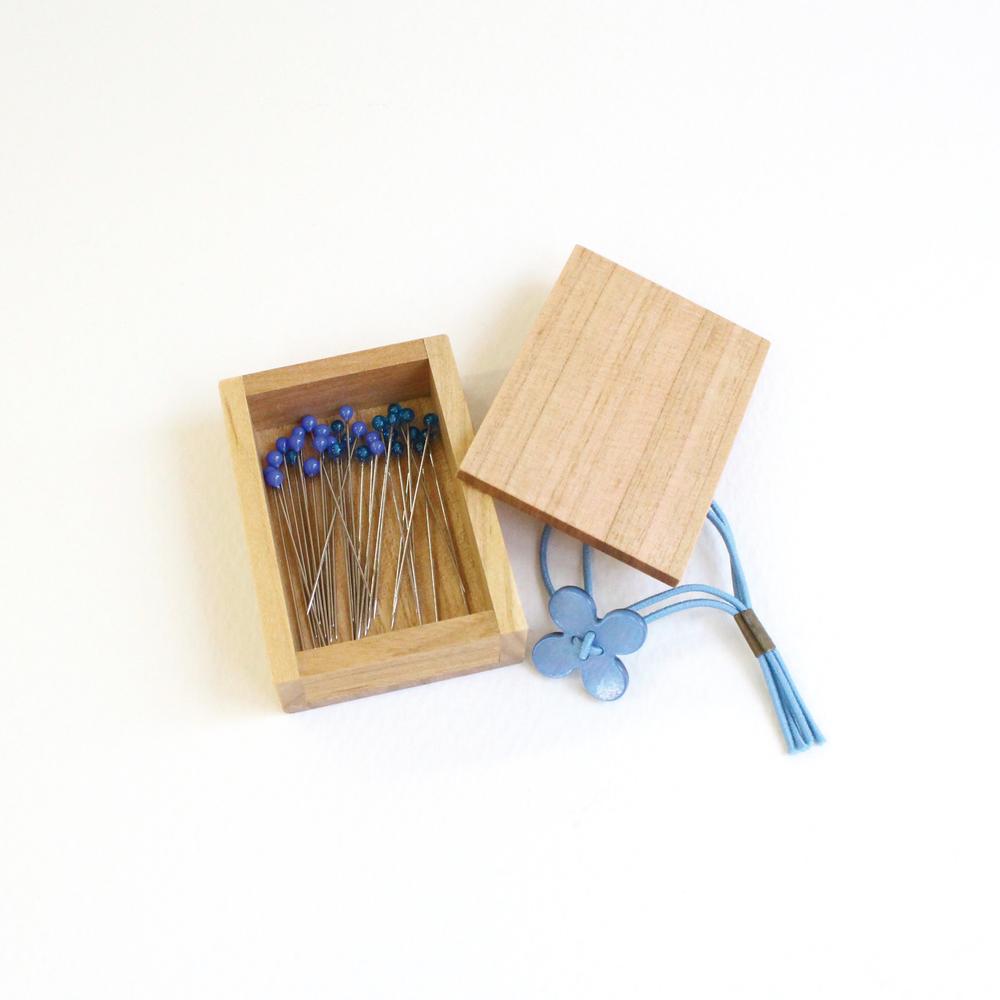 Glass Sewing Pins in a Cherry-Wood Box