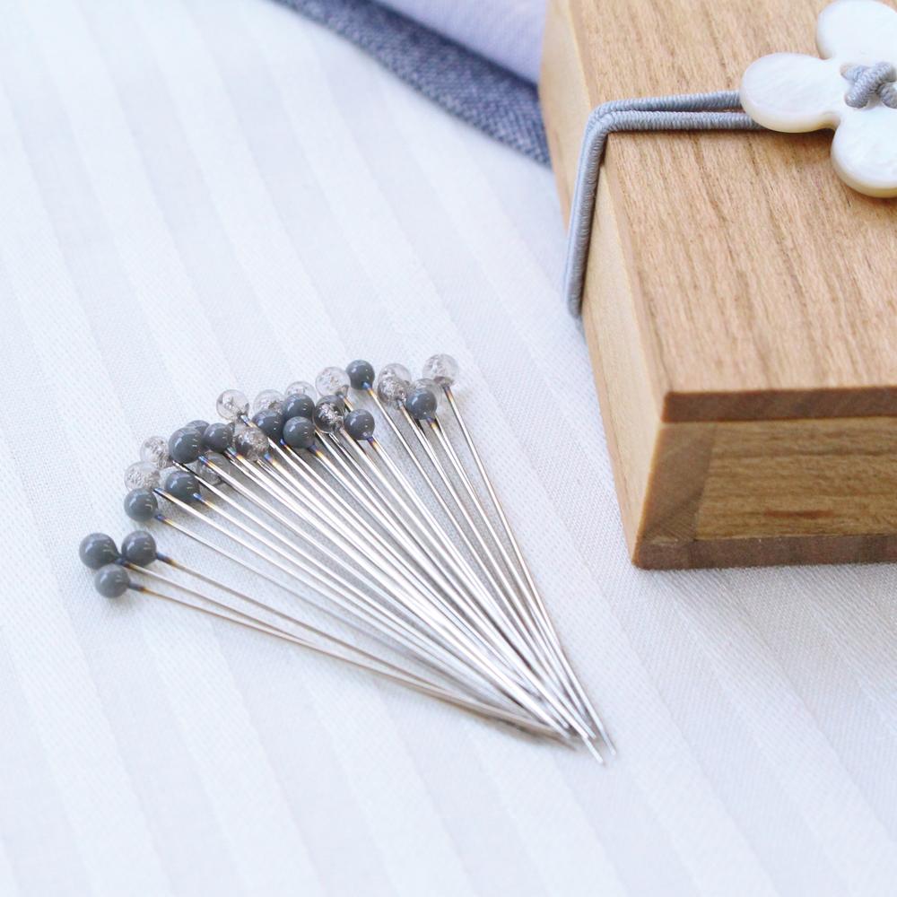 Glass Sewing Pins in a Cherry-Wood Box
