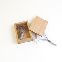 Glass Sewing Pins in a Cherry-Wood Box