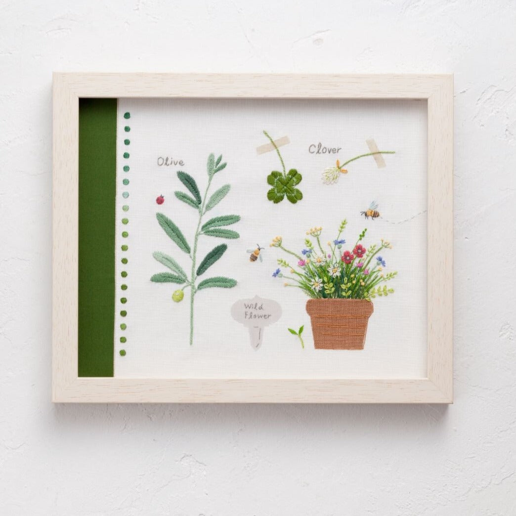 Green Collage Embroidery Kit by Kazuko Aoki