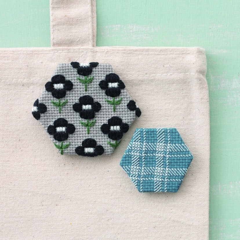 Hexagon Pins DIY Kit, Checkered Flower