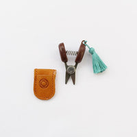 Cohana mini snips, aqua blue green tassel, leather case