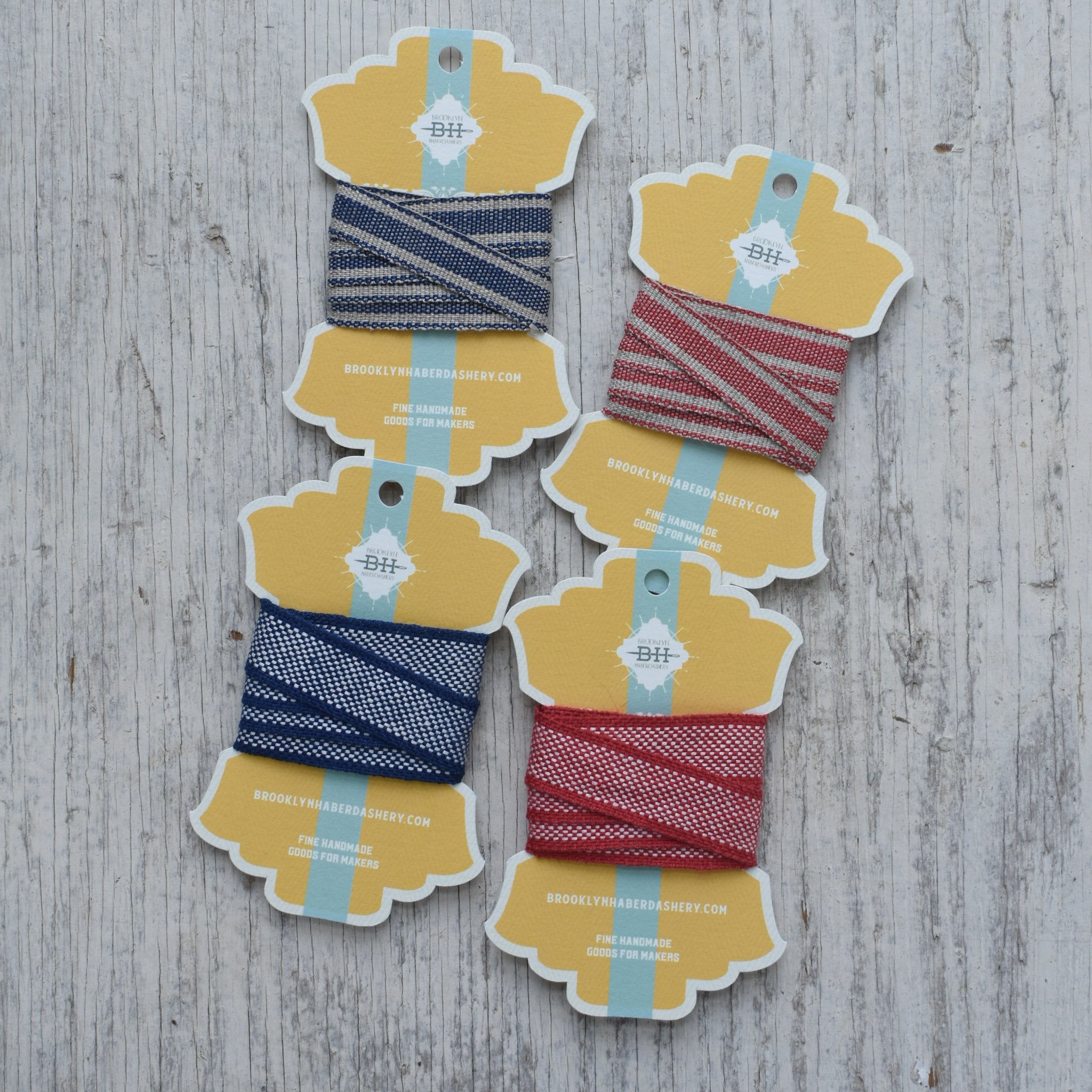 Linen Ribbon, Red Stripe 1/2