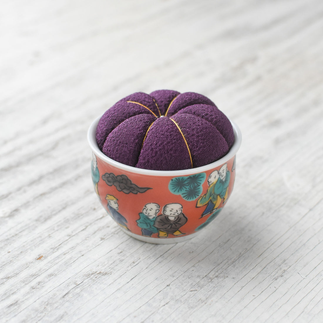 Kutani Pin Cushion, Purple Mokubei