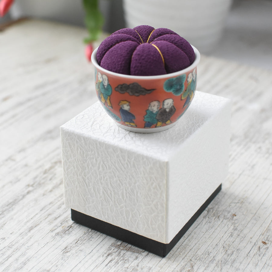 Kutani Pin Cushion, Purple Mokubei