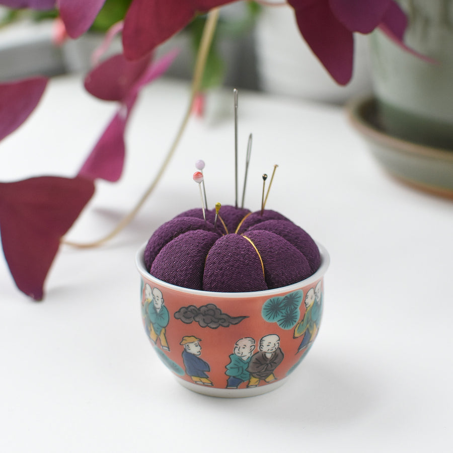 Kutani Pin Cushion, Purple Mokubei