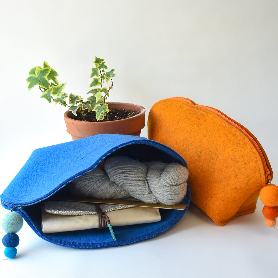Brigid Wool Pouch, Large Monochrome - Indigo