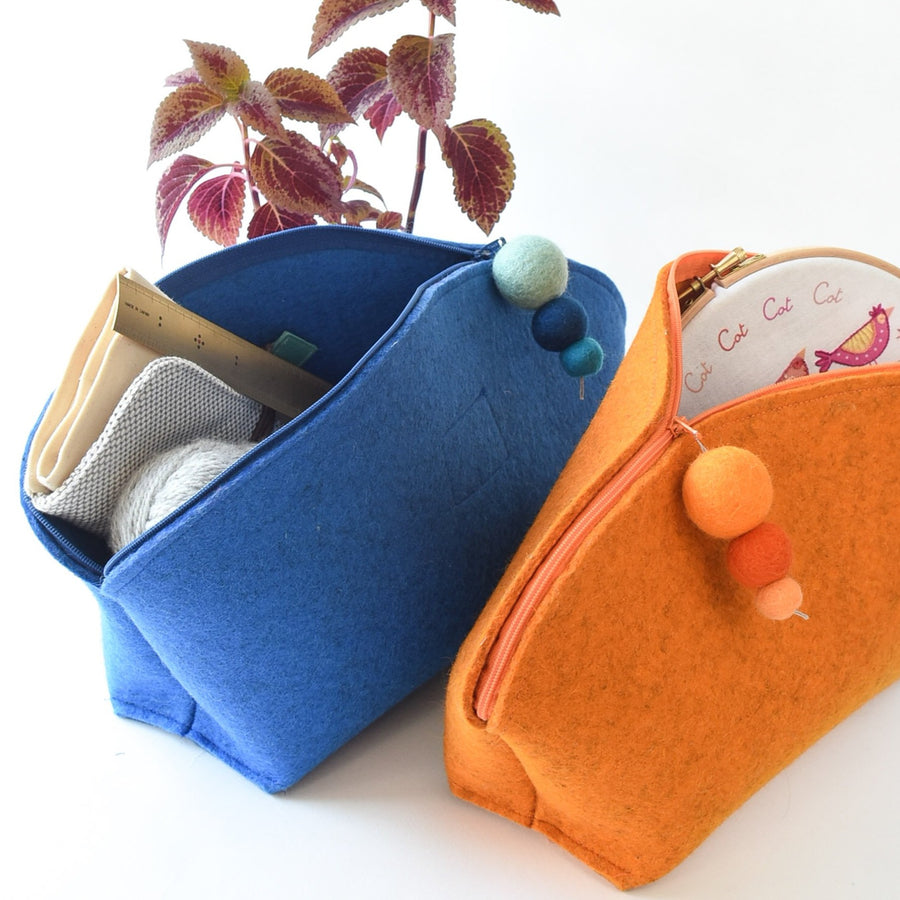 Brigid Wool Pouch, Large Monochrome - Indigo