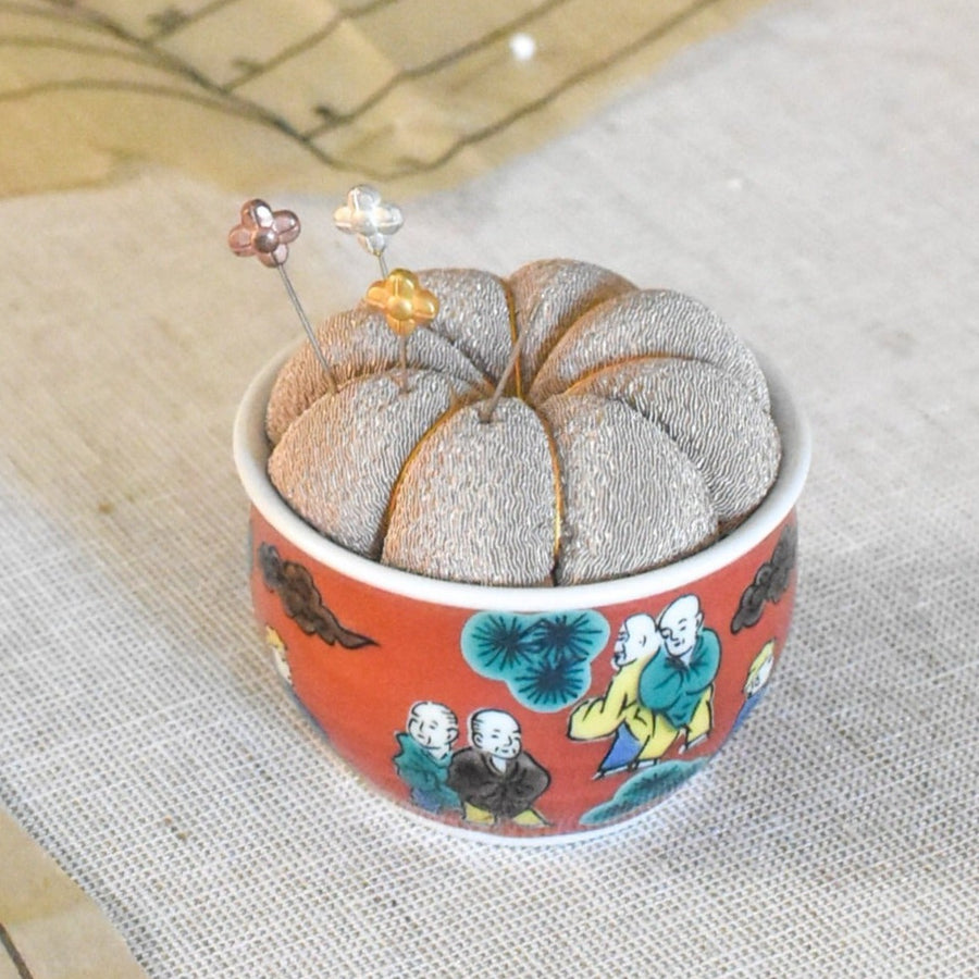 Kutani Pin Cushion, Bisque Mokubei