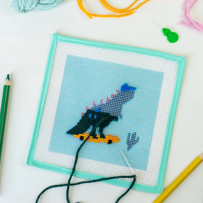 Dino the Skater Needlepoint Kit for Kids