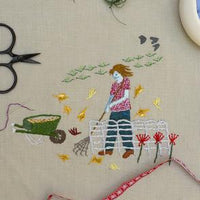 Raking Leaves Embroidery Panel