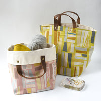 Mathilde Tote Bag in Rectangles print, shown in pink and gold | Brooklyn Haberdashery