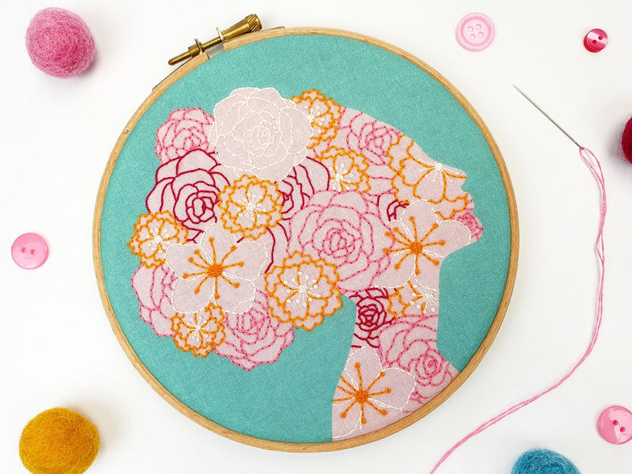 She Blooms Feminist Handmade Embroidery Kit Hoop Art