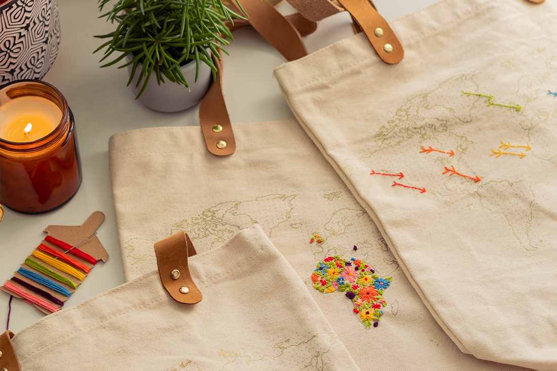 Map Travel Tote DIY Kit, Cream