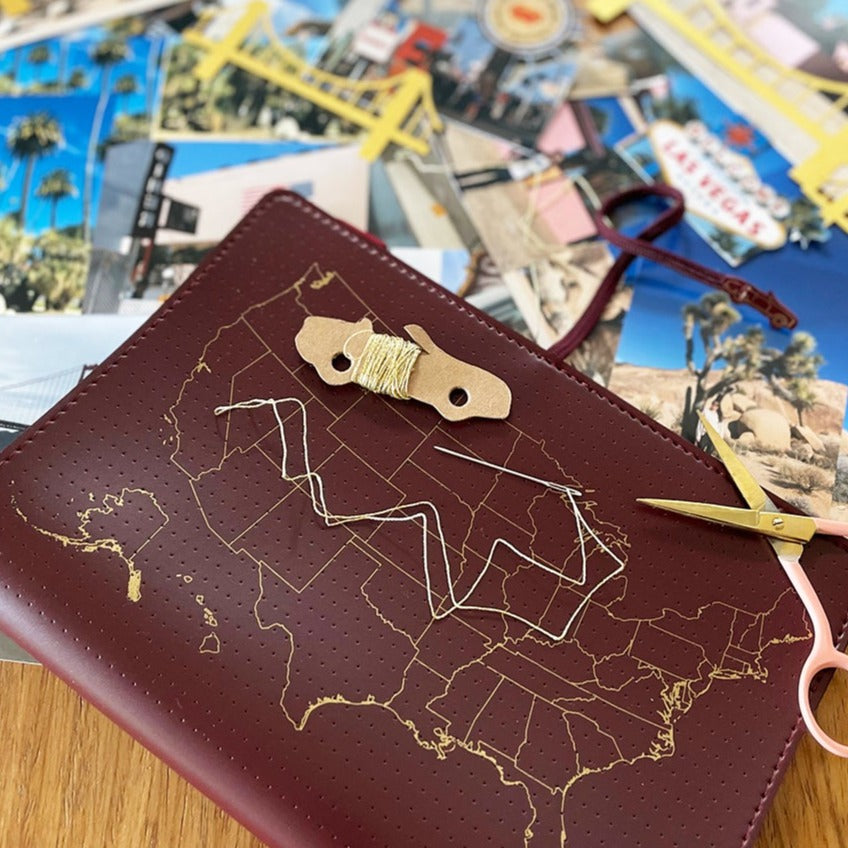 USA Map Notebook Cover DIY Kit, Maroon