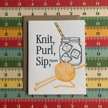 Knit, Purl, Sip - letterpress card