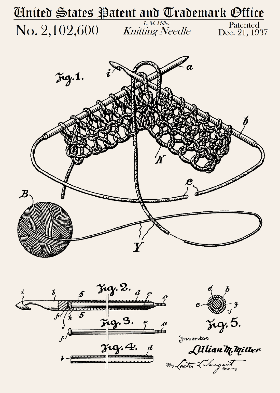 Knitting Needle Patent - letterpress card