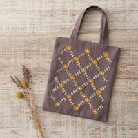 Botanical Embroidery Mini Tote Kit, Gray with yellow flowers