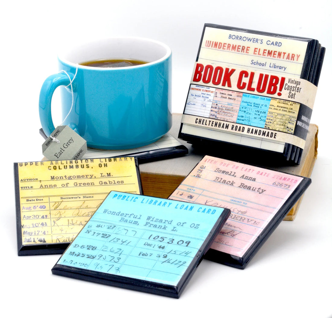 Vintage Library Card Coaster Set