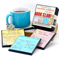 Vintage Library Card Coaster Set