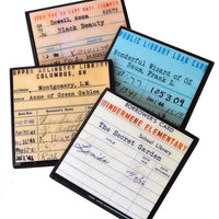 Vintage Library Card Coaster Set