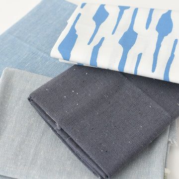 Hand Printed Fabric Bundle, Blue Birch
