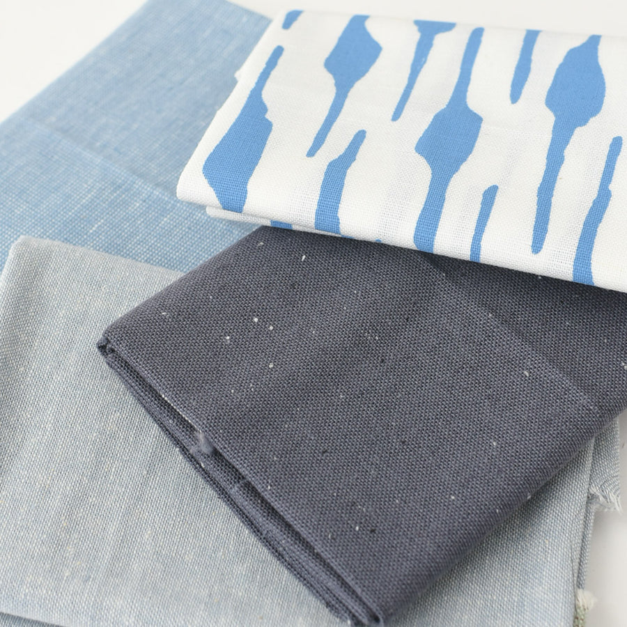 Hand Printed Fabric Bundle, Blue Birch