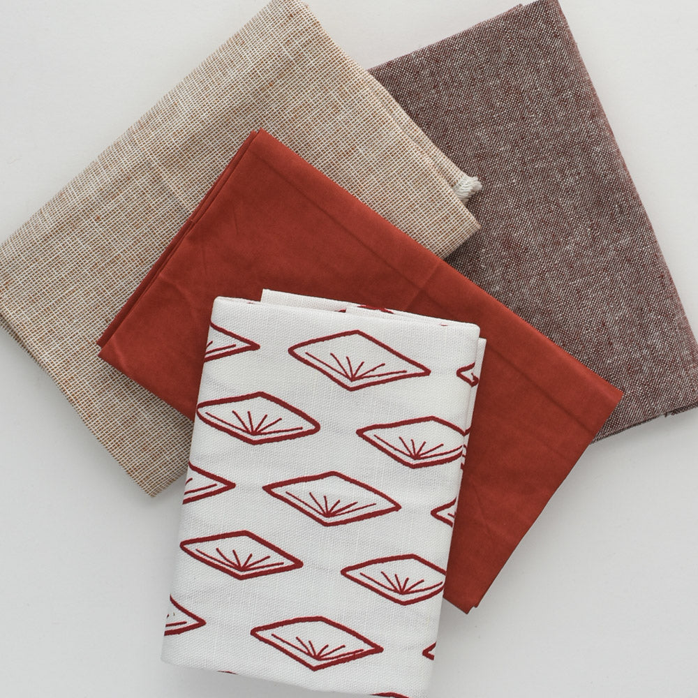 Hand Printed Fabric Bundle, Red Art Deco