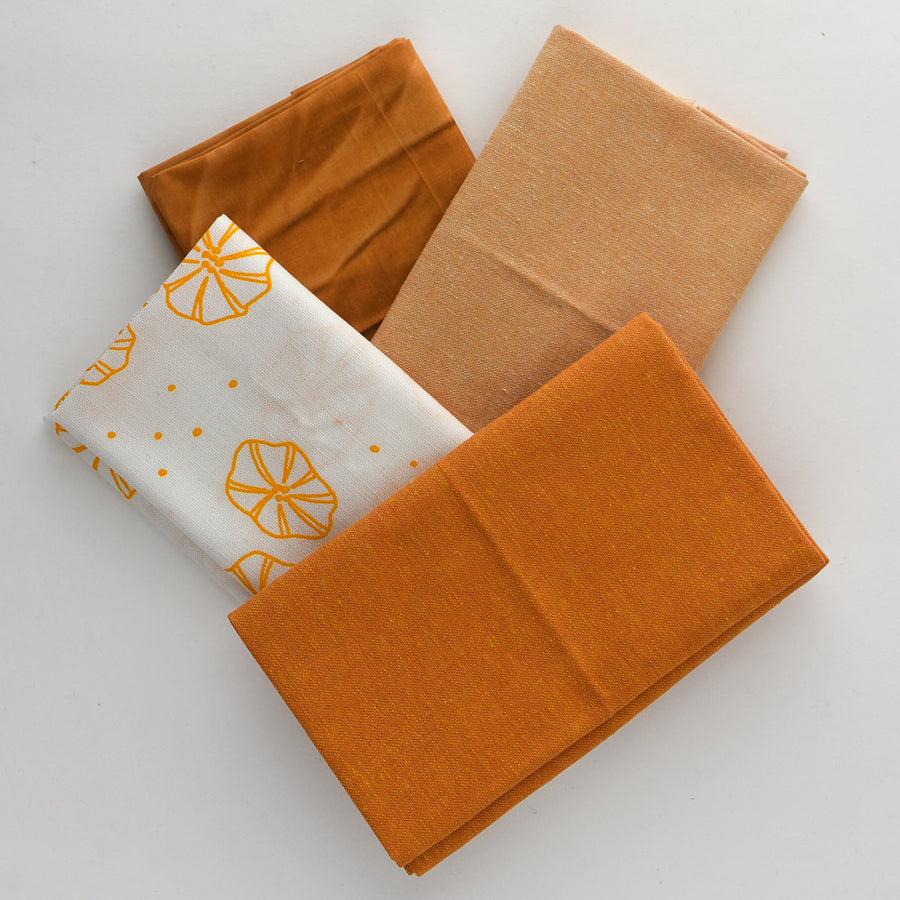 Hand Printed Fabric Bundle, Yellow Petunia