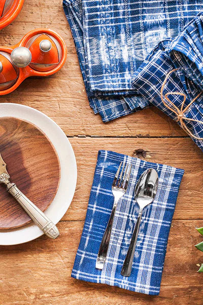 Toto cloth dinner napkin in checkered indigo | Brooklyn Haberdashery