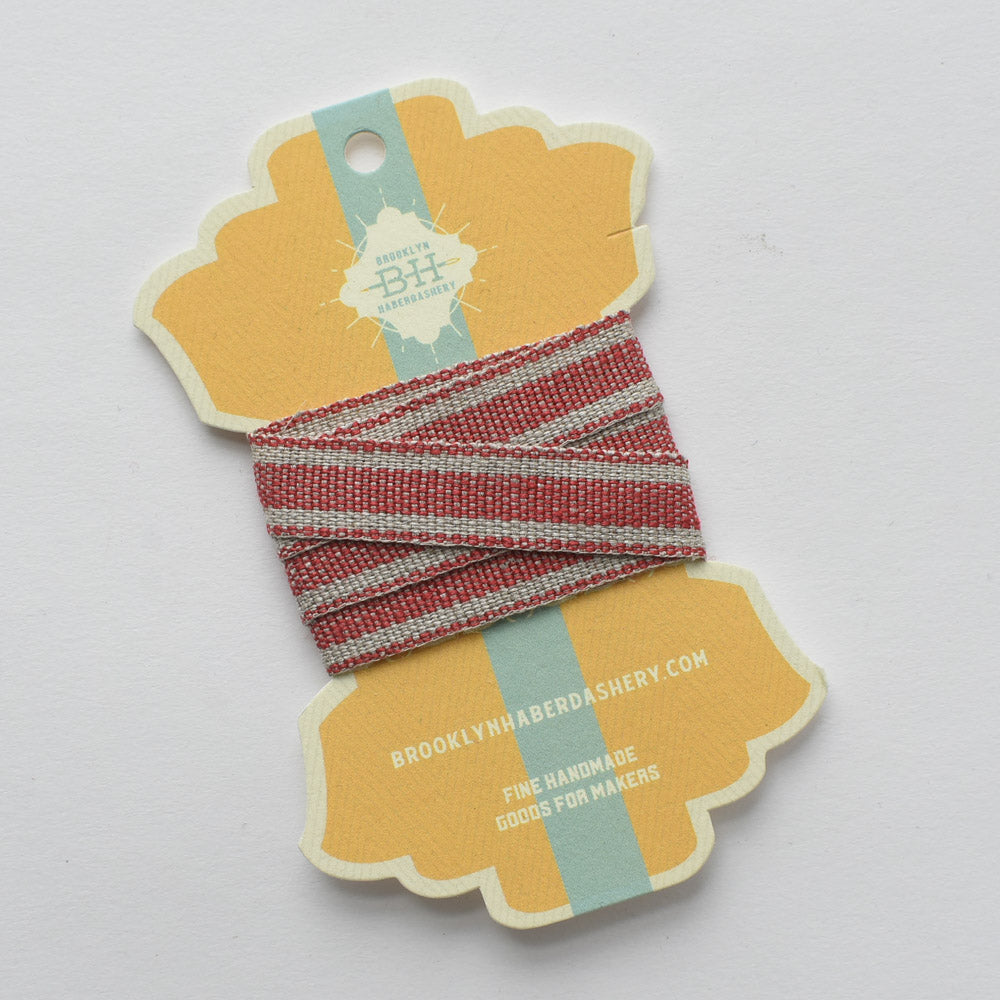Linen Ribbon, Red Stripe 1/2