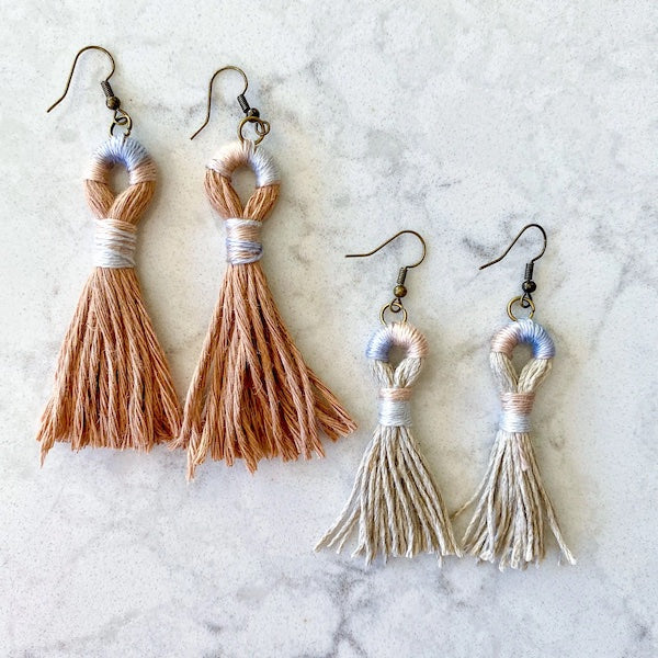 Tassel Earrings DIY Kit in Fawn, one pair of large and small size shown | Brooklyn Haberdashery
