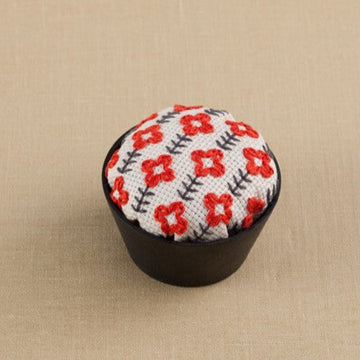 Wood Bowl Pin Cushion Embroidery Kit, Red Flower